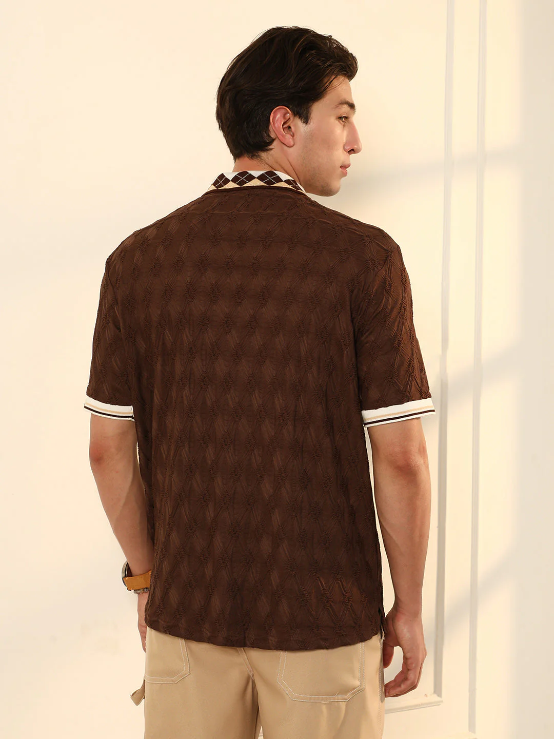 Block Argyle-Knit Polo T-Shirt - Image 4