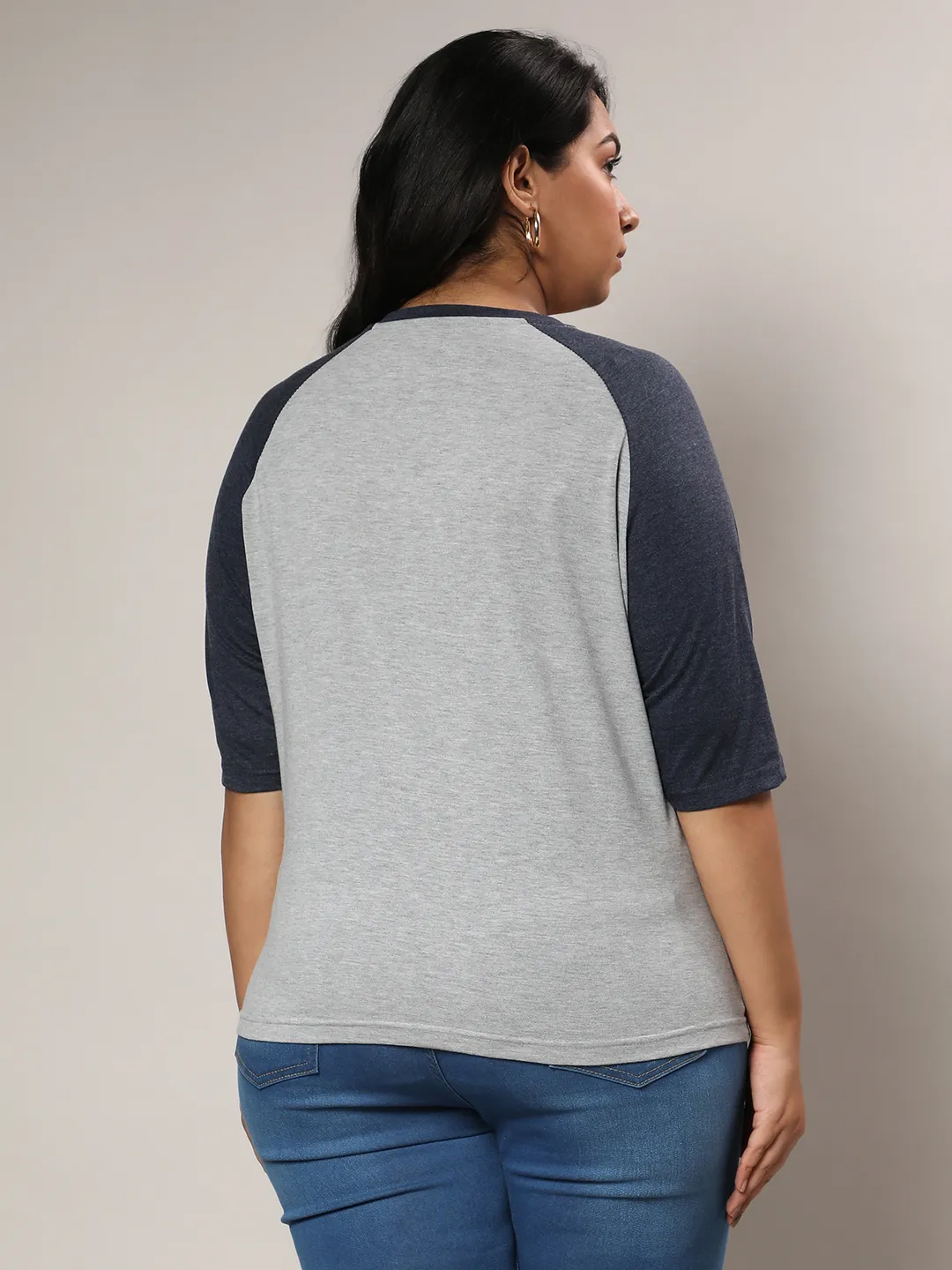 Light Grey & Prussian Blue Raglan Sleeve Top - Image 4