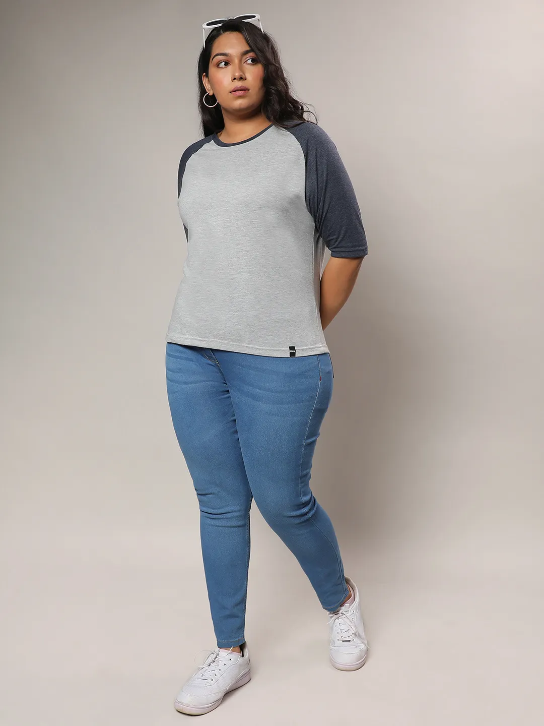 Light Grey & Prussian Blue Raglan Sleeve Top - Image 6