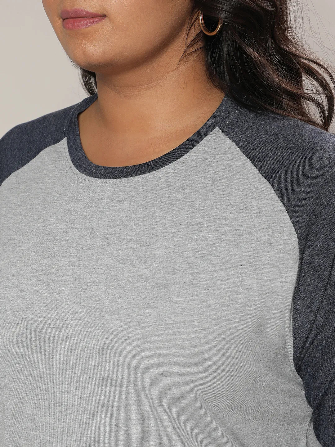 Light Grey & Prussian Blue Raglan Sleeve Top - Image 7